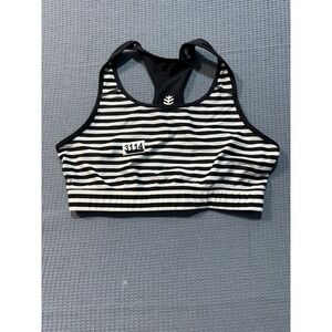 Coolibar Striped Swim Bikini Top Womens Medium Black White UPF 50+ Racerback
